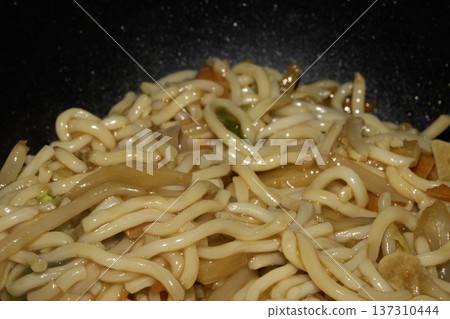 A Close up of delicious fried noodles dinner with vegetables 137310444