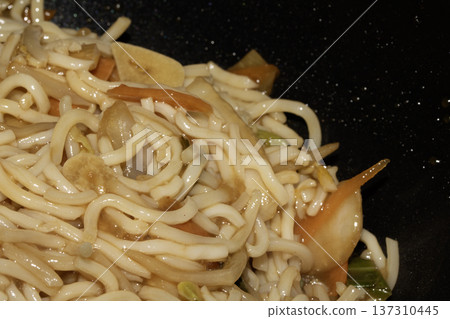 A Close up of delicious fried noodles dinner with vegetables 137310445