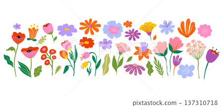 Floral Happy Easter background, Modern flat summer design with colorful flowers. 137310718