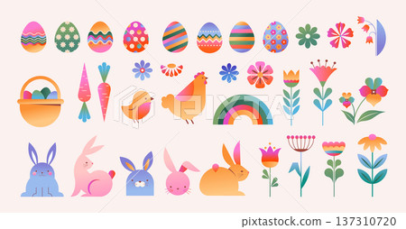 Happy Easter collection of illustrations, icons, symbols and graphic elements. Colorful icons set Happy Easter collection of illustrations, icons, symbols and graphic elements. Colorful icons set 137310720