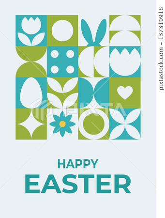Modern geometric Easter greeting card with bold typography and fresh spring colors Modern geometric Easter greeting card with bold typography and fresh spring colors 137310918