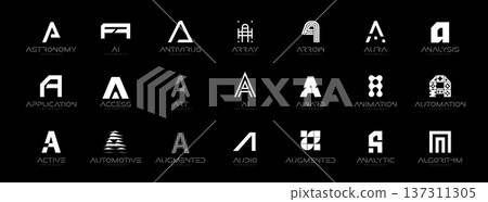 Letter A Logo Collection in Futuristic Tech Style, Modern Geometric Minimalist Creative Branding for Business Identity Design. Monogram Set for Startups, Businesses, Companies. Vector Illustration Letter A Logo Collection in Futuristic Tech Style, Modern Geometric Minimalist Creative Branding for Business Identity Design. Monogram Set for Startups, Businesses, Companies. Vector Illustration 137311305