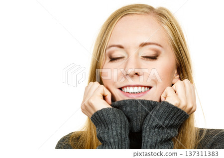 Smiling girl in warm season clothing Smiling girl in warm season clothing 137311383