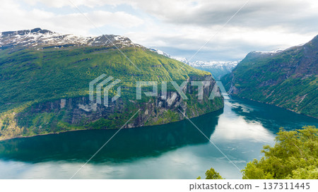 View on Geirangerfjord from Flydasjuvet viewpoint Norway 137311445