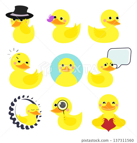 Cute yellow ducklings in different situations Cute yellow ducklings in different situations 137311560