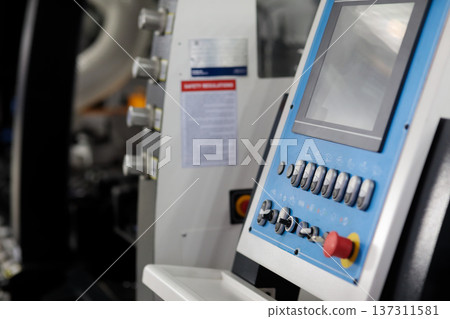 control panel of modern woodworking machine 137311581