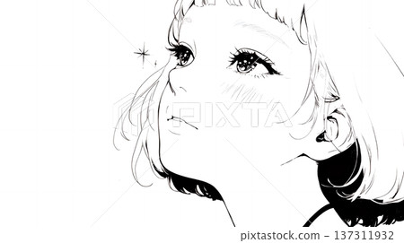 一位好奇的年輕女子，目光炯炯地凝視著前方（色彩簡潔） 137311932