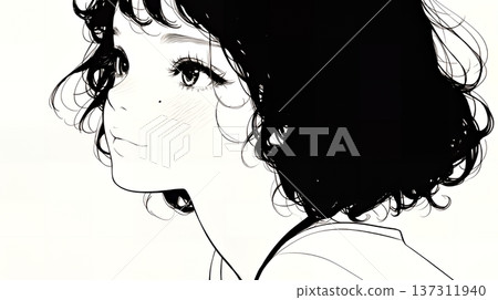 A curious young woman gazing with shining eyes (simple colors) 137311940