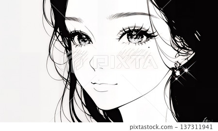 A curious young woman gazing with shining eyes (simple colors) 137311941