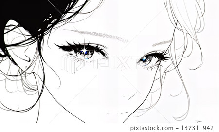 A curious young woman gazing with shining eyes (simple colors) 137311942