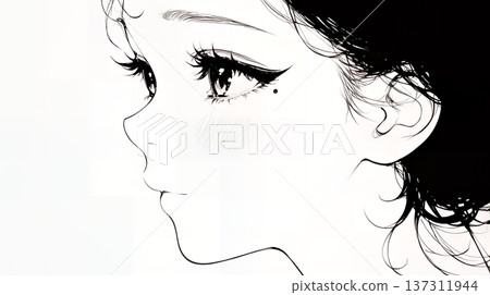 一位好奇的年輕女子，目光炯炯地凝視著前方（色彩簡潔） 137311944