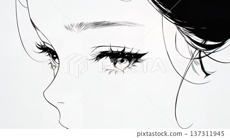 一位好奇的年輕女子，目光炯炯地凝視著前方（色彩簡潔） 137311945