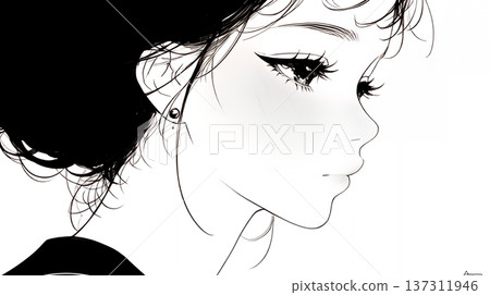 一位好奇的年輕女子，目光炯炯地凝視著前方（色彩簡潔） 137311946