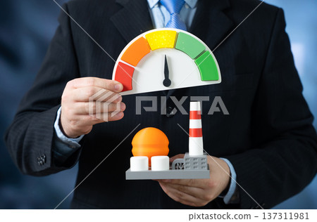 An industrial plant is showing mediocre performance. Environmental pollution levels. Revenue and profitability. Chemical industry. Energy sector. Industrial risk assessment 137311981