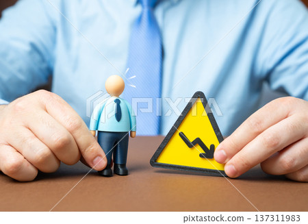 Staff reductions and layoffs. Salary cuts and low worker productivity amid corporate downsizing cost optimization and restructuring during economic slowdown. Staff reductions and layoffs. Salary cuts and low worker productivity amid corporate downsizing cost optimization and restructuring during economic slowdown. 137311983