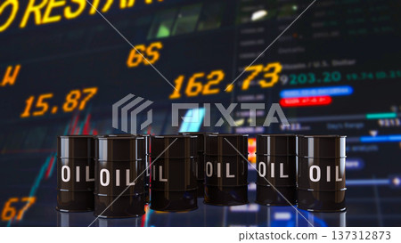 Oil Barrels With Global Energy Market Trading Data Background 3d render. 137312873