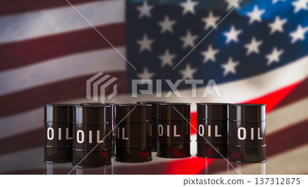 Oil Barrels With United States Flag Energy Industry Concept 3d render. 137312875