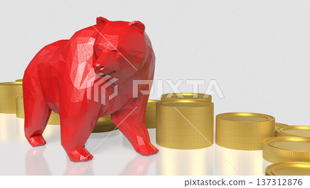 Red Bear Market Symbol With Gold Coins Investment Concept 3d render. Red Bear Market Symbol With Gold Coins Investment Concept 3d render. 137312876