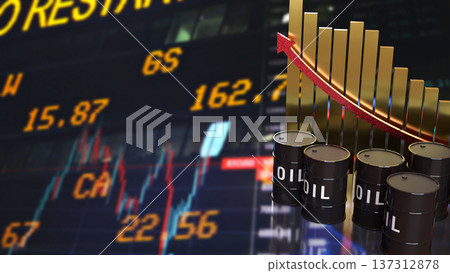 Oil Price Decline Chart With Barrels Energy Market Concept 3d render. Oil Price Decline Chart With Barrels Energy Market Concept 3d render. 137312878