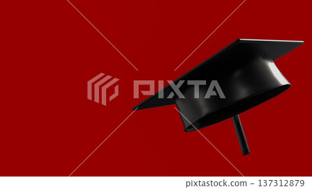 Minimal Black Graduation Cap on Red Background 3d render. 137312879