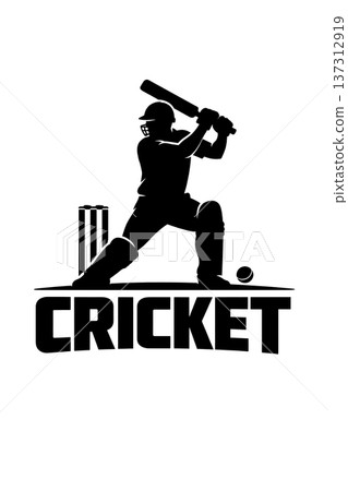 Cricketer black and white logotype cricket word. Label sports text illustration Cricketer black and white logotype cricket word. Label sports text illustration 137312919