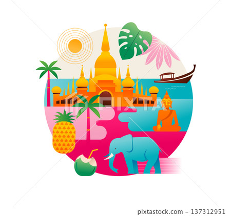 Thailand attractions, landmarks and symbols colorful icons collection. Thailand attractions, landmarks and symbols colorful icons collection. 137312951