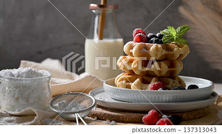 Sweet Homemade Berry Belgian Waffle Sweet Homemade Berry Belgian Waffle 137313043