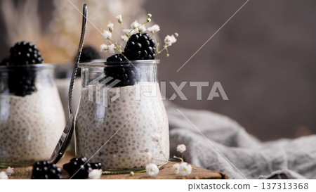 Chia pudding with blackberries 137313368