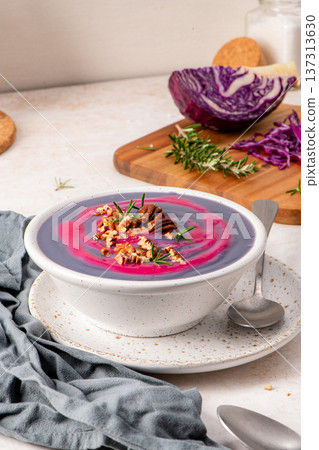 Purple Cabbage Soup with Pecans and Rosemary Purple Cabbage Soup with Pecans and Rosemary 137313630