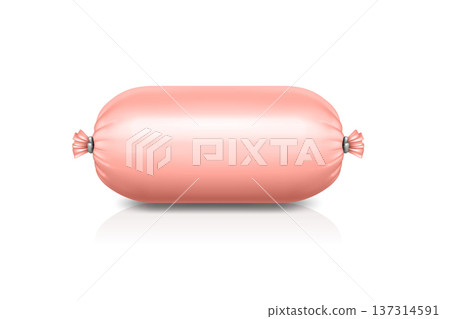 Vector 3d Realistic Blank Sausage Casing Isolated. Realistic Food Packaging Mockup. Unbranded Meat Template. Minimal Blank Sausage Packaging, Front View 137314591