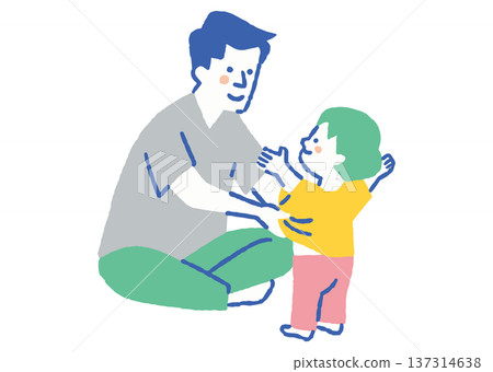 Father helping toddler change clothes_Color Father helping toddler change clothes_Color 137314638