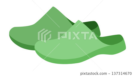 Green house clog sandal shoe women flat pair. One piece rubber slipper for garden walk hotel spa. Technical fashion CAD Green house clog sandal shoe women flat pair. One piece rubber slipper for garden walk hotel spa. Technical fashion CAD 137314670