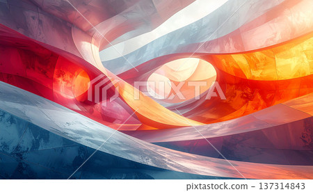 抽象紋理材料，色彩繽紛的曲線交疊重疊－當代藝術 137314843