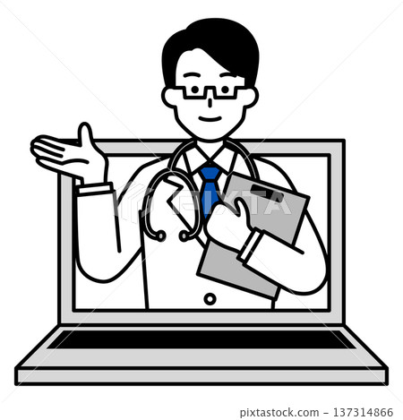 Male doctor examining a patient online Male doctor examining a patient online 137314866