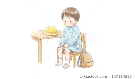 A child sitting a little nervous in his first classroom 137314882