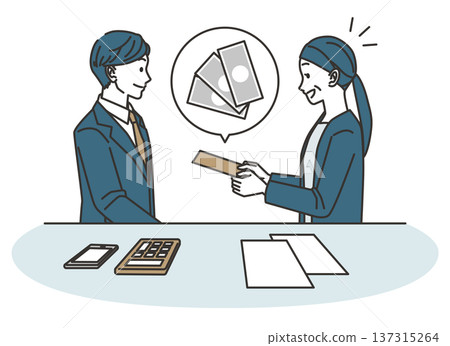 圖解：一位女士在購物完成後收到現金 137315264