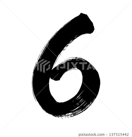 Number "6", calligraphy brush lettering, alpha channel 137315442