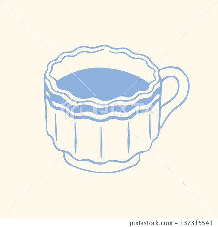 Hand drawn elegant coffee mug with soft rounded edges in minimalist blue line style. Stylish modern cafe vector illustration perfect for branding, menu design, packaging and lifestyle graphics Hand drawn elegant coffee mug with soft rounded edges in minimalist blue line style. Stylish modern cafe vector illustration perfect for branding, menu design, packaging and lifestyle graphics 137315541