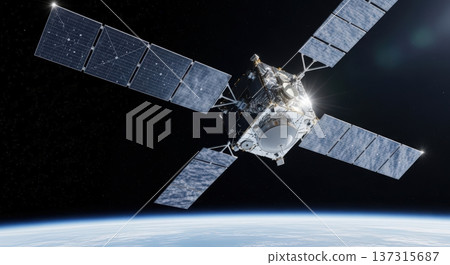 一顆壯觀的衛星漂浮在太空和美麗地球的畫面 137315687