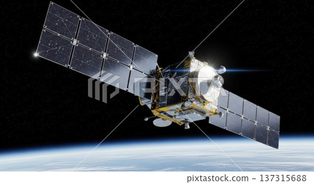 一顆壯觀的衛星漂浮在太空和美麗地球的畫面 137315688