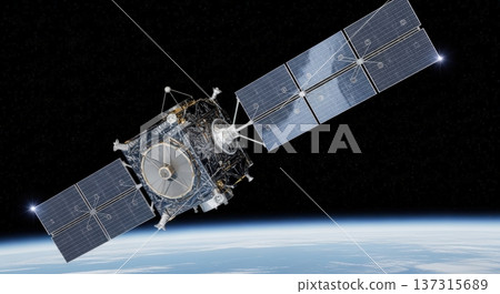 一顆壯觀的衛星漂浮在太空和美麗地球的畫面 137315689
