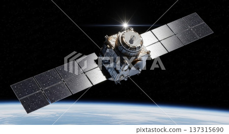 一顆壯觀的衛星漂浮在太空和美麗地球的畫面 137315690