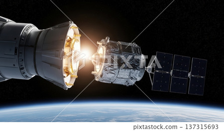 一顆壯觀的衛星漂浮在太空和美麗地球的畫面 137315693