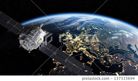 一顆壯觀的衛星漂浮在太空和美麗地球的畫面 137315694