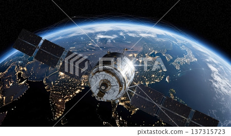 一顆壯觀的衛星漂浮在太空和美麗地球的畫面 137315723