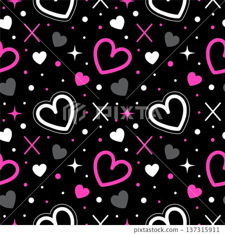 Happy Valentine's Day Seamless Pattern For Love Greeting Card Template Hand Drawn Illustration Happy Valentine's Day Seamless Pattern For Love Greeting Card Template Hand Drawn Illustration 137315911