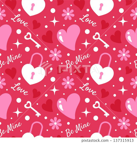 Happy Valentine's Day Seamless Pattern For Love Greeting Card Template Hand Drawn Illustration Happy Valentine's Day Seamless Pattern For Love Greeting Card Template Hand Drawn Illustration 137315913
