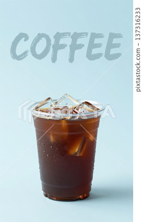 Refreshing Iced Coffee in Plastic Cup on Light Blue Background. 137316233