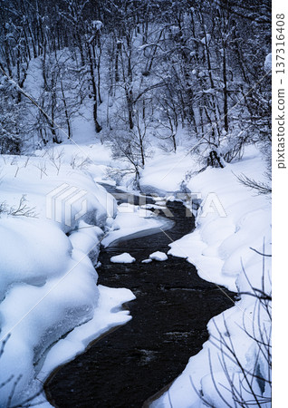 雪地上的河流景色 137316408