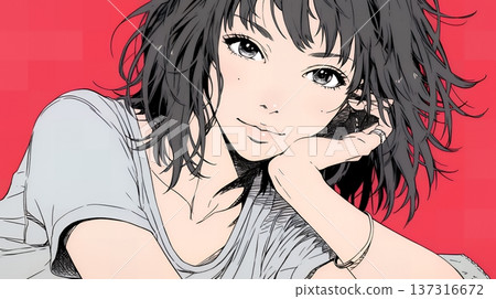 一位表情俏皮、活潑的年輕女子 一位表情俏皮、活潑的年輕女子 137316672